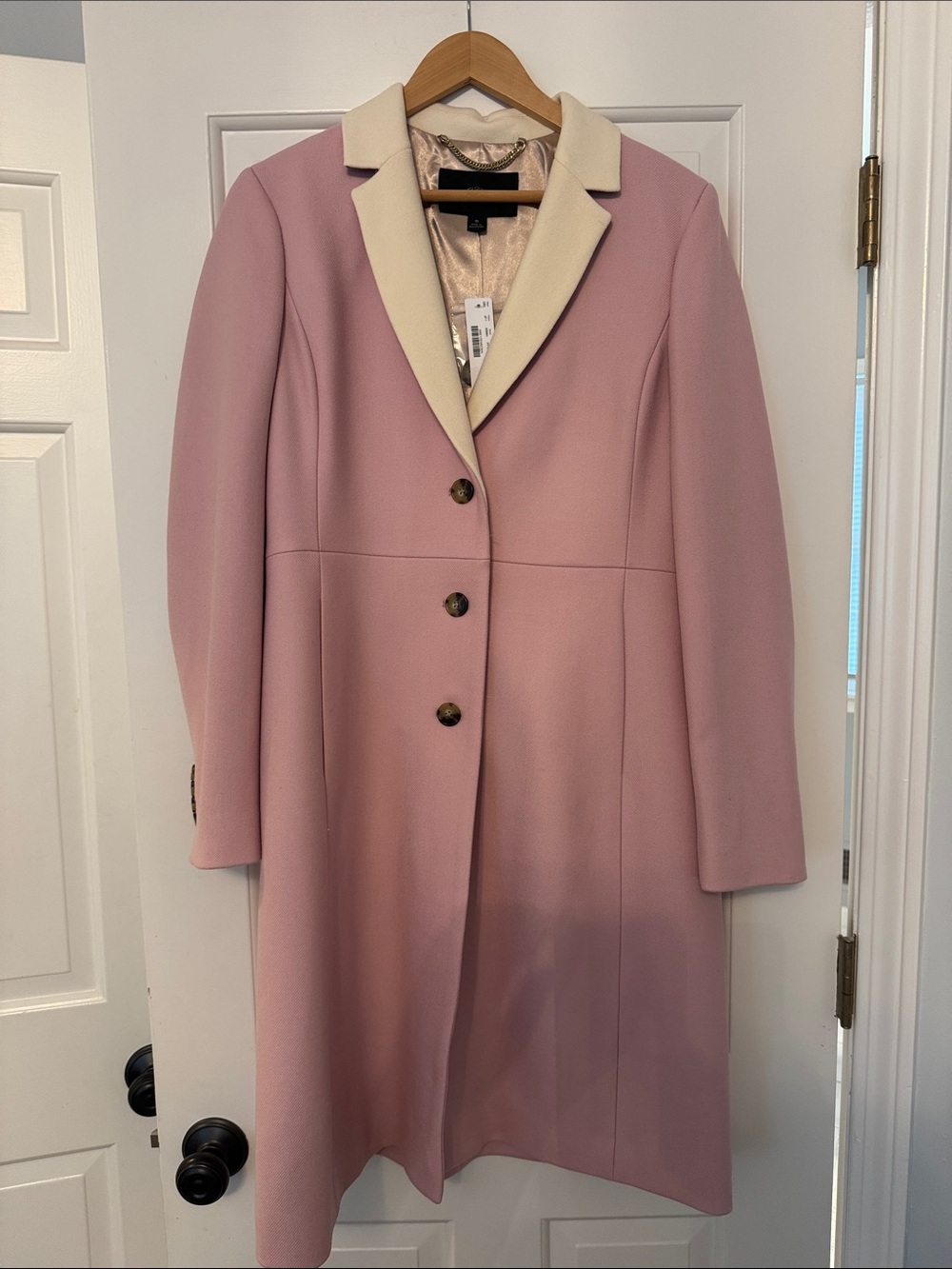 NWT J.Crew Women's Pink Contrast-Collar Long Coat